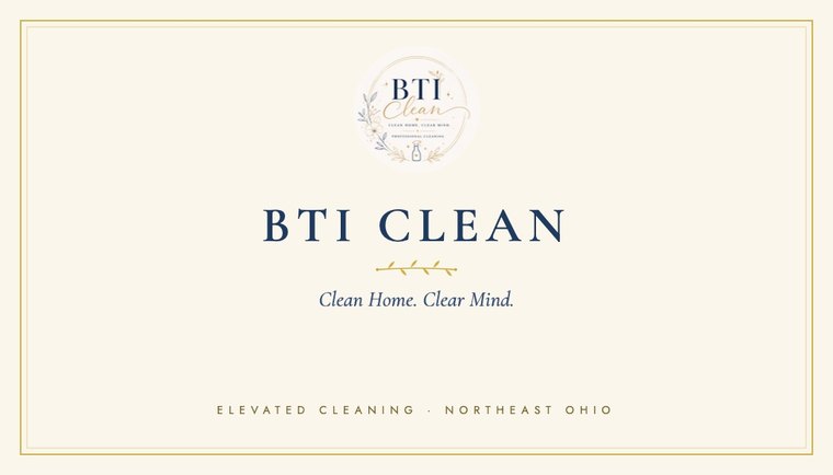 BTI Clean business card, cream with gold frame