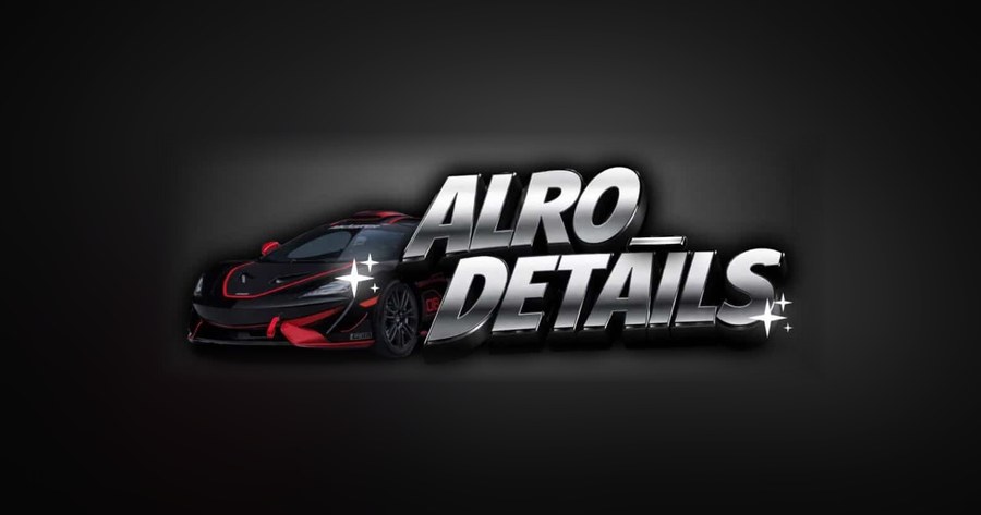 ALRO Details logo: chrome lettering with a black and red supercar