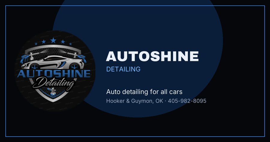AutoShine Detailing brand card: dark steel and blue identity